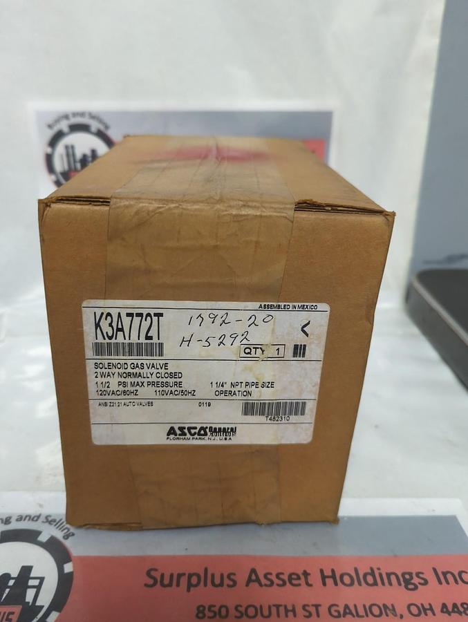 ASCO,K3A772T,2-WAY NORMALLY CLOSED SOLENOID GAS VALVE 1-1/4 INCH NPT NOS
