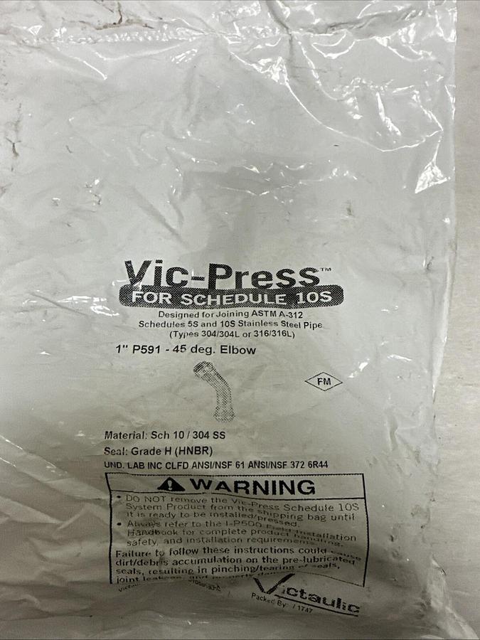 Used Vic-Press,P591,1" 45 Deg Elbow Sch 10/304SS