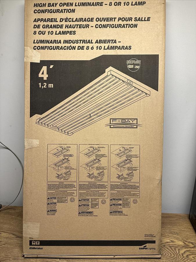 Used Cooper Lighting,HBE-454T5,Metalux High Bay Light Fixture 4' 8 or 10 Lamp Config.