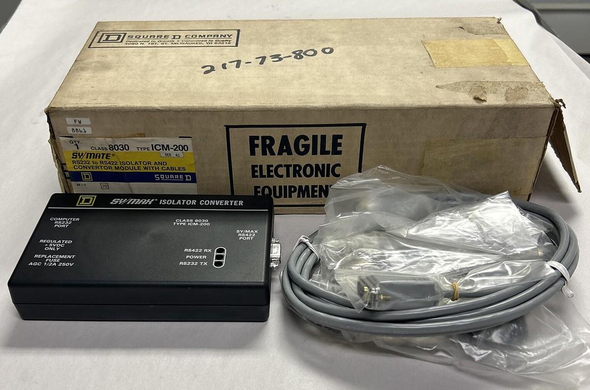 Used SQUARE D SYMAX,8030ICM200,ISOLATOR & CONVERTER MODULE W/ CABLES NEW