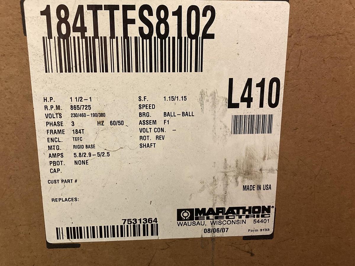 Marathon Blue Chip,EVJ184TTFS8102ATL,1-1/2HP Electric Motor 865 RPM