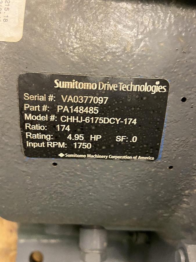 Used Sumitomo,CHHJ-6175DCY-174,Gearmotor Ratio 174 7.5Hp Input 1770RPM