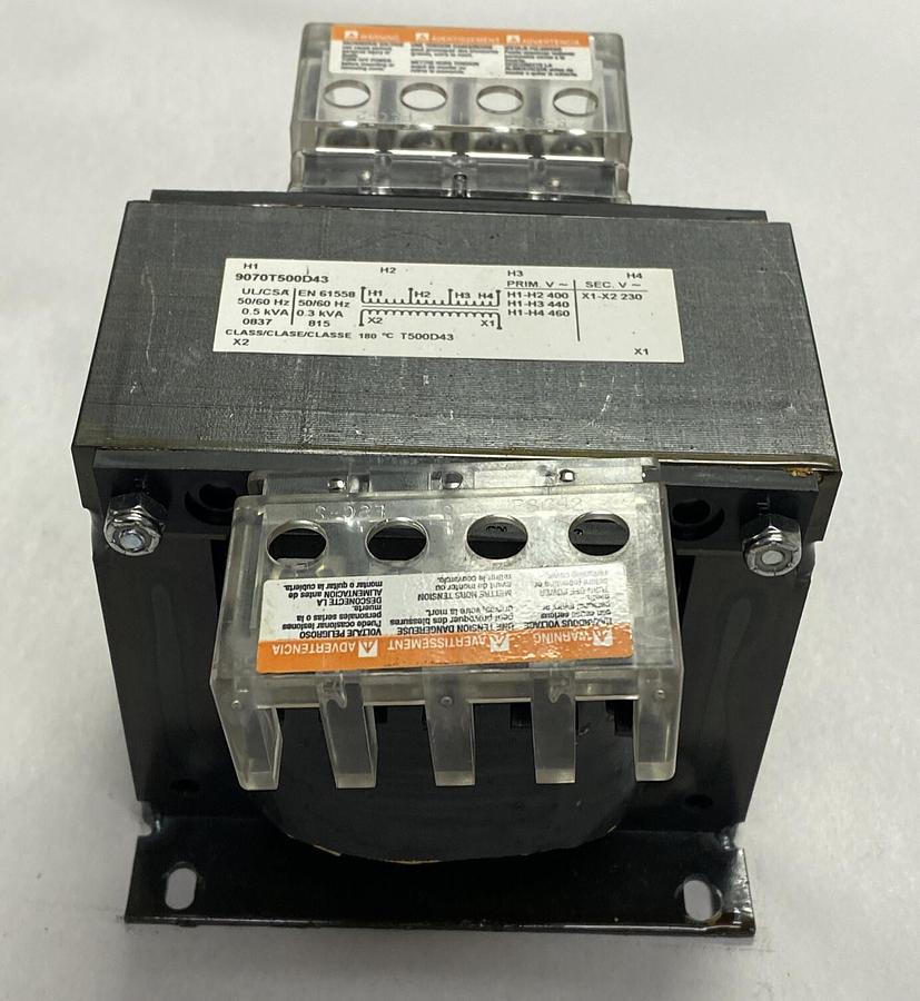 Used SQUARE D,9070T500D43,TRANSFORMER CONTROL 500VA 400/440/460-230