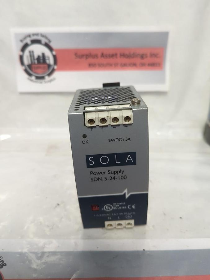 Used SOLA,SDN5-24-100,POWER SUPPLY 24VDC/5A PRE-OWNED