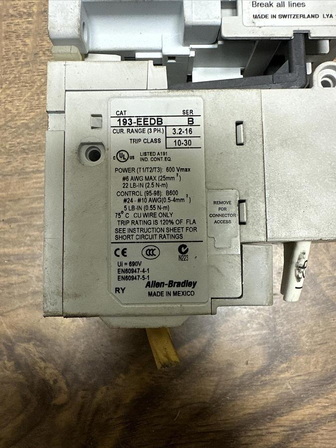 Used Allen Bradley,100-C16*10,W/193-EEDB Timer Relay