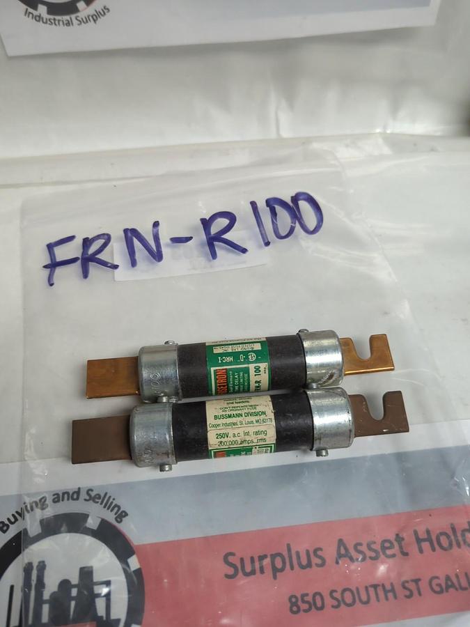 Used COOPER BUSSMANN,FRNR100,FUSETRON 100 AMP FUSE LOT OF 2 PRE-OWNED