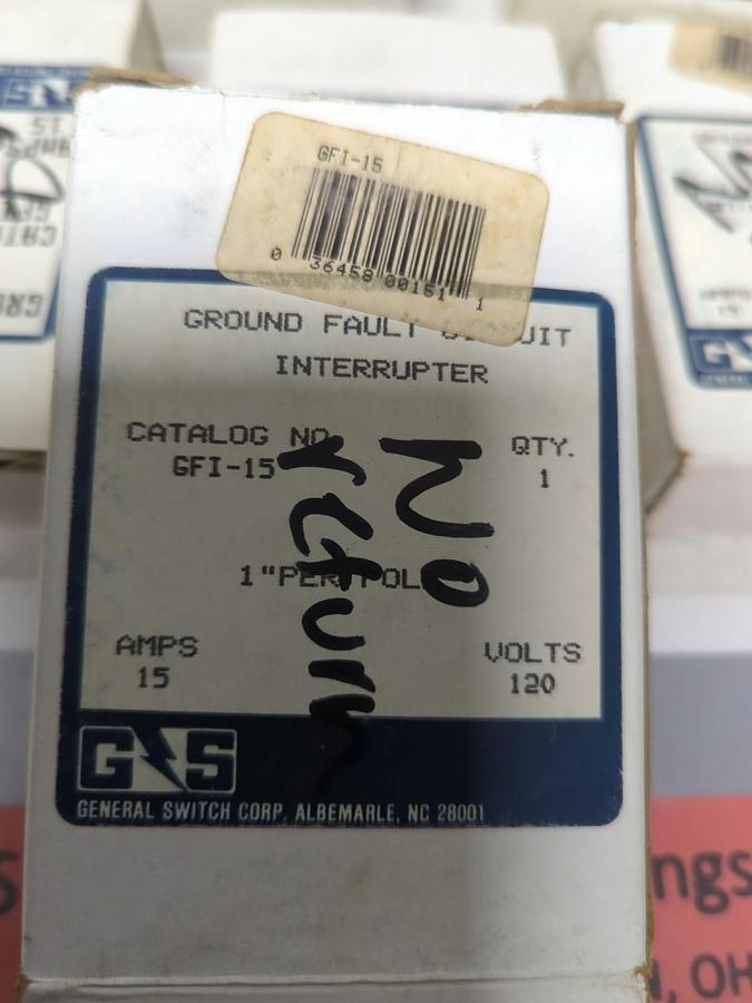 Used GENERAL SWITCH,GFI-15,CIRCUIT BREAKER 15 AMP 1-POLE LOT OF 6 NOS