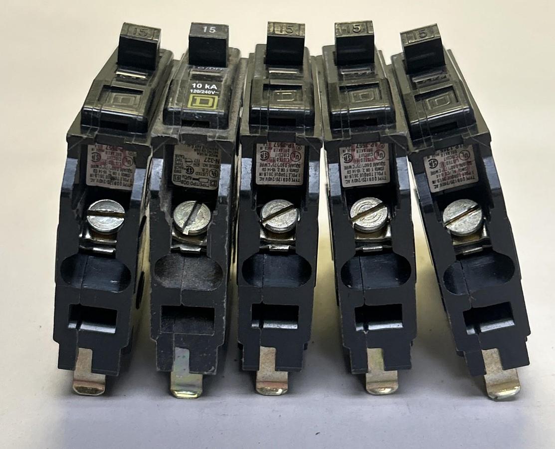 Used SQUARE D,QOB115,CIRCUIT BREAKER 15A 120/240V 1P LOT OF 5