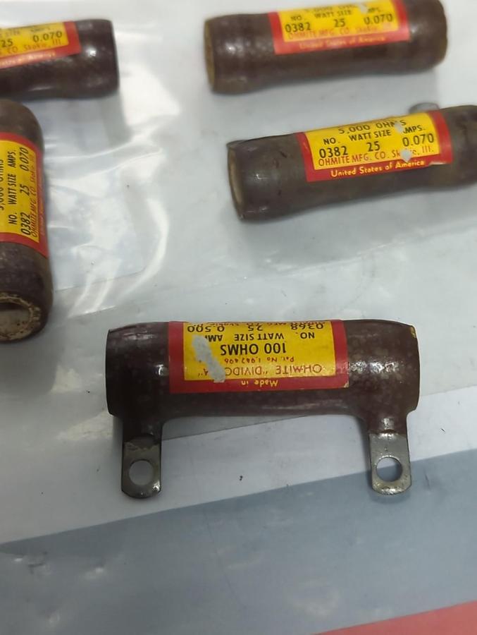 Used OHMITE,0382,RESISTOR 25 WATT 5000 OHMS LOT OF 5 PRE-OWNED