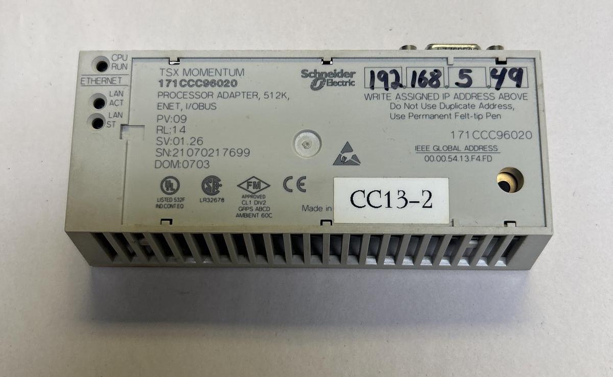 Used SCHNEIDER ELECTRIC MODICON,171CCC96020,PROCESSOR ADAPTER MODULE