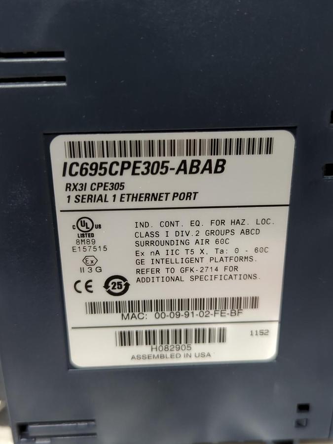 Used GE ,IC695CPE305-ABAB,MODULE RX3i CPE305 WITH 1 SERIAL/1 ETHERNET PORT PRE-OWNED