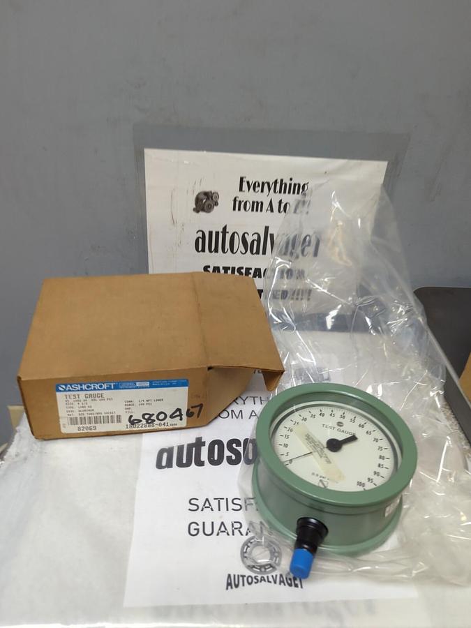 ASHCROFT,45 1082 AS 02L,TEST GAUGE SIZE 4-1/2 IN 100PSI NOS