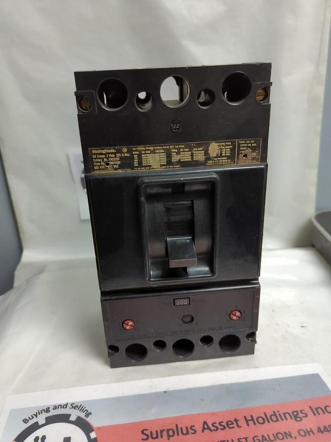 Used WESTINGHOUSE,KA2225F,CIRCUIT BREAKER 2-POLE 225 AMP MAX KA FRAME PRE-OWNED