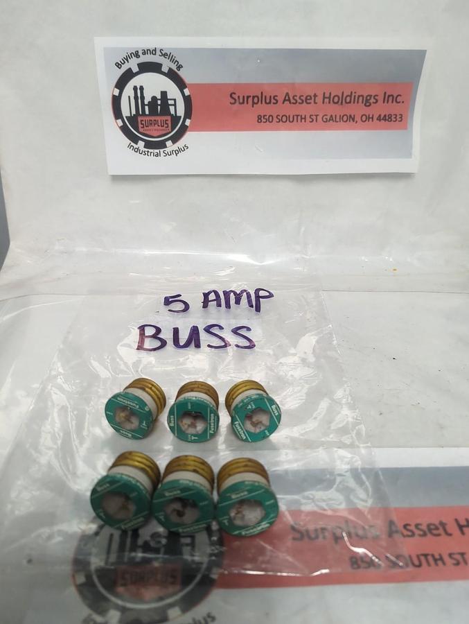 Used BUSSMANN,5 AMP,SCREW IN FUSE 5 AMP LOT OF 6 PRE-OWNED