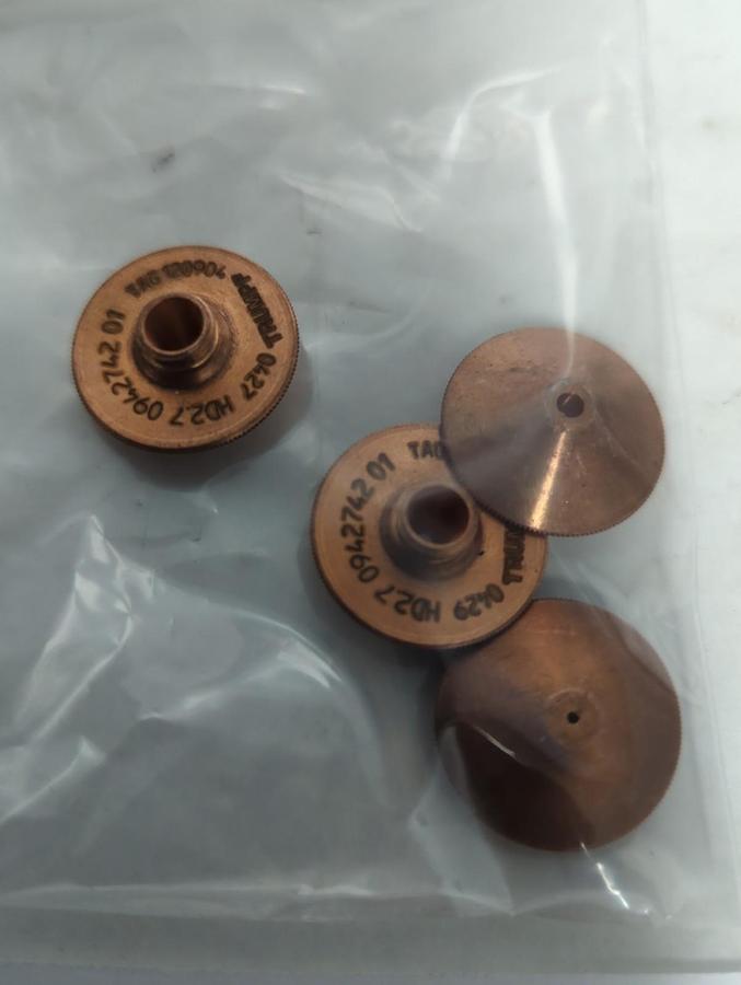 Used TRUMPF,0124562,CHROME PLATED LASER MACHINE NOZZLE 2.7MM/M8/ECE LOT OF 4