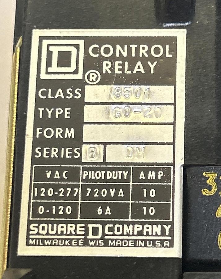 Used SQUARE D,8501G0-20,CONTROL RELAY