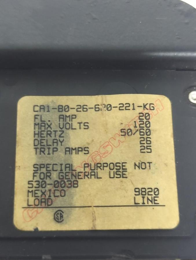 Used CARLING SWITCH,CA-80-26-620-221-KG,CIRCUIT BREAKER 20 AMP PRE-OWNED