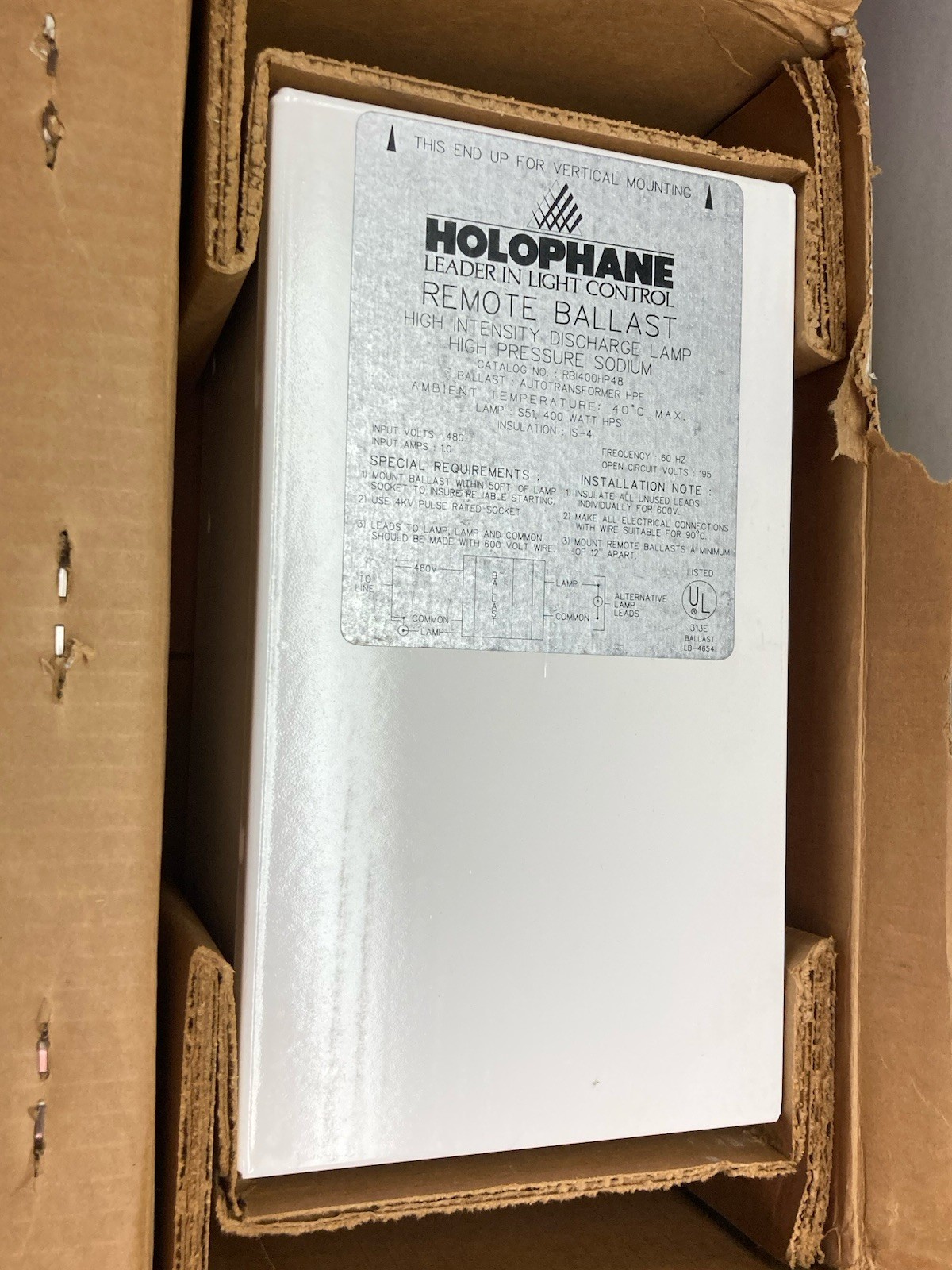 Holophane,RBI400HP48,High Intensity Discharge Lamp Remote Ballast 400Watts