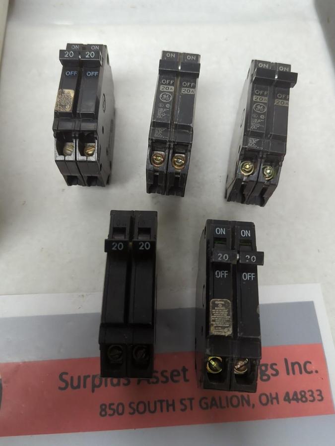 Used GENERAL ELECTRIC,THQP2120,CIRCUIT BREAKER 20 AMP 2-POLE LOT OF 5 PRE-OWNED