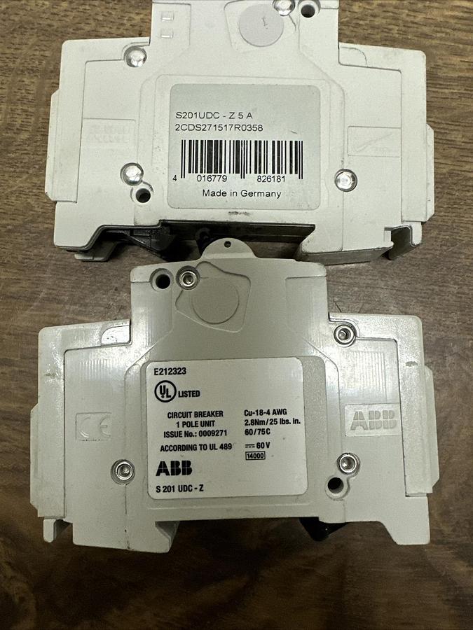 Used ABB,S201UDC Z5A,5Amp Circuit Breaker LOT of 2