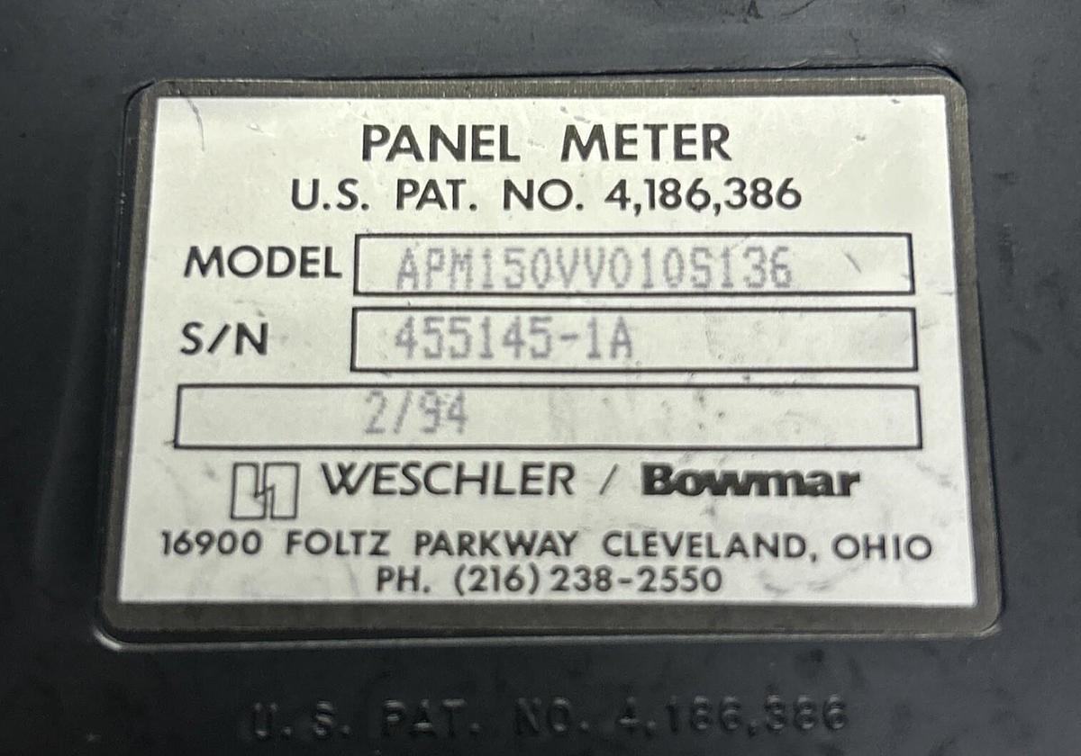 Used WESCHLER / BOWMAR,APM150VV010S136,PANET METER