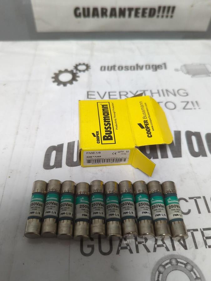 COOPER BUSSMANN,FNM-1/8,TIME DELAY 1/8 AMP FUSES BOX OF 10 NEW
