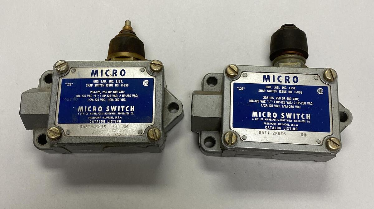 HONEYWELL MICROSWITCH,BAF1-2RN18,LIMIT SWITCH LOT OF 2 NEW NO BOX