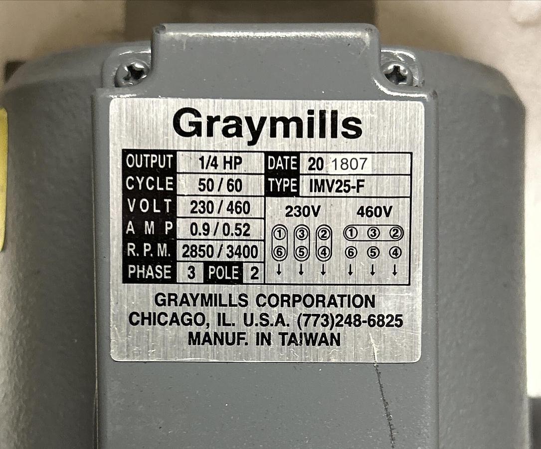 GRAYMILLS,IMV25-F,COOLANT IMMERSION PUMP 1/4HP 230/460V 3PH 2850/3400RPM NEW
