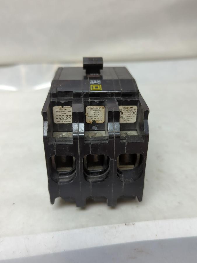 Used SQUARE D,QOB360VH,CIRCUIT BREAKER 60 AMP 3-POLE PRE-OWNED