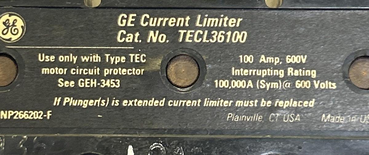 Used GENERAL ELECTRIC,TECL36100,CURRENT LIMITER 100A 600V 3P