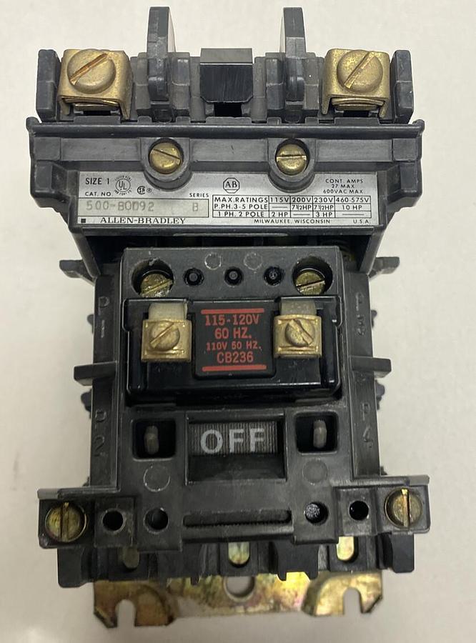 ALLEN BRADLEY,500-B0D92,Series B SIZE 1 CONTACTOR 600V 120V COIL NEW NO BOX