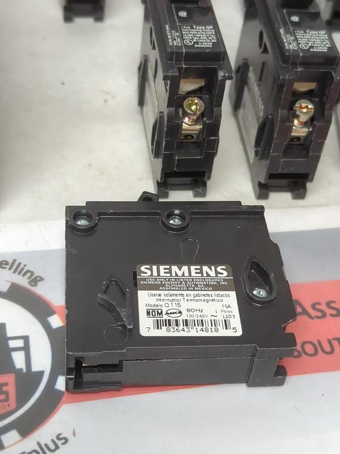 Used SIEMENS,Q115,CIRCUIT BREAKER 15 AMP 1-POLE LOT OF 9 PRE-OWNED
