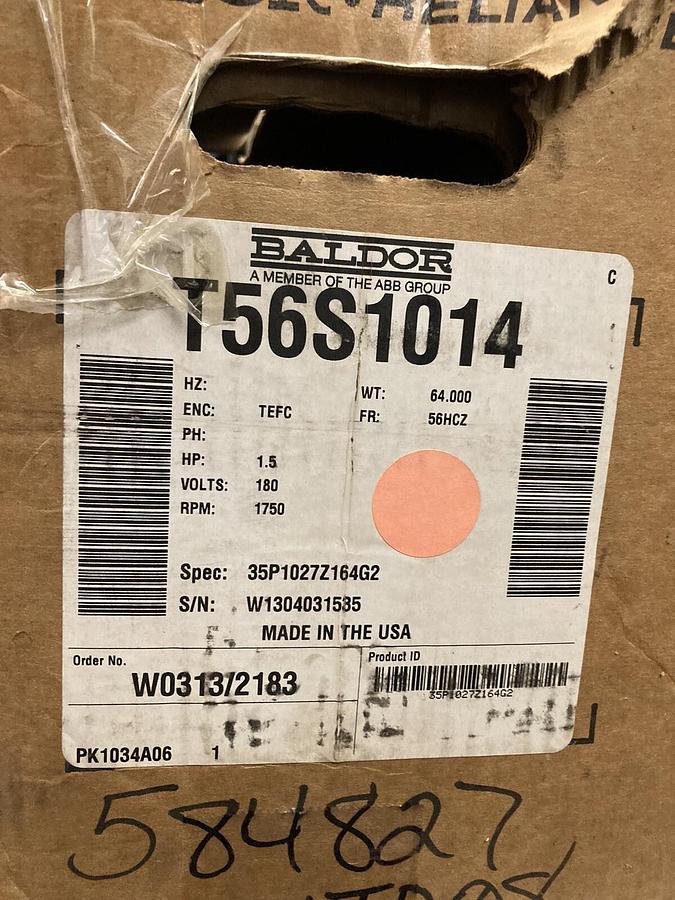 Baldor,T56S1014,1.5HP Motor 1750RPM Frame 56HCZ