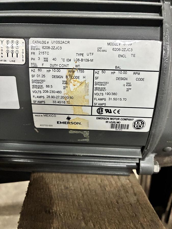 US Motors,U10S2ACR,MOTOR 10HP 1755RPM 3PH 215TC B109