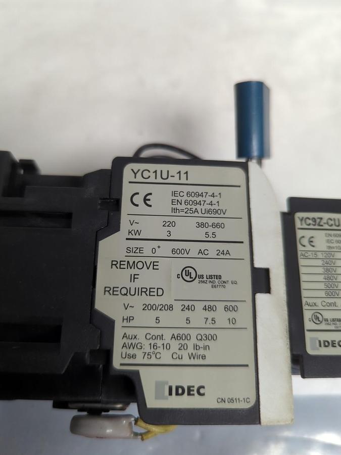Used IDEC,YC1U-11,CONTACTOR 600V AC 24A PRE-OWNED