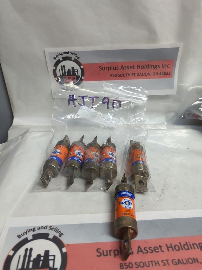 Used FERRAZ SHAWMUT,AJT90,SMART-SPOT 90 AMP FUSE LOT OF 6 PRE-OWNED