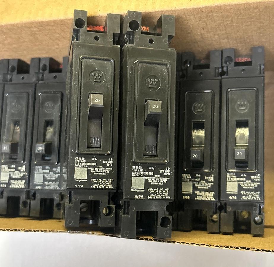 Used WESTINGHOUSE,EB1020,CIRCUIT BREAKER 20A 120V 1P LOT OF 10