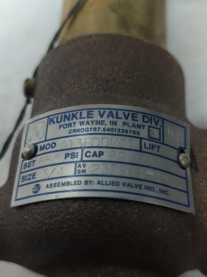 KUNKLE,913BDDM01,VALVE 550PSI 3/4 INCH 80 GPM NOS
