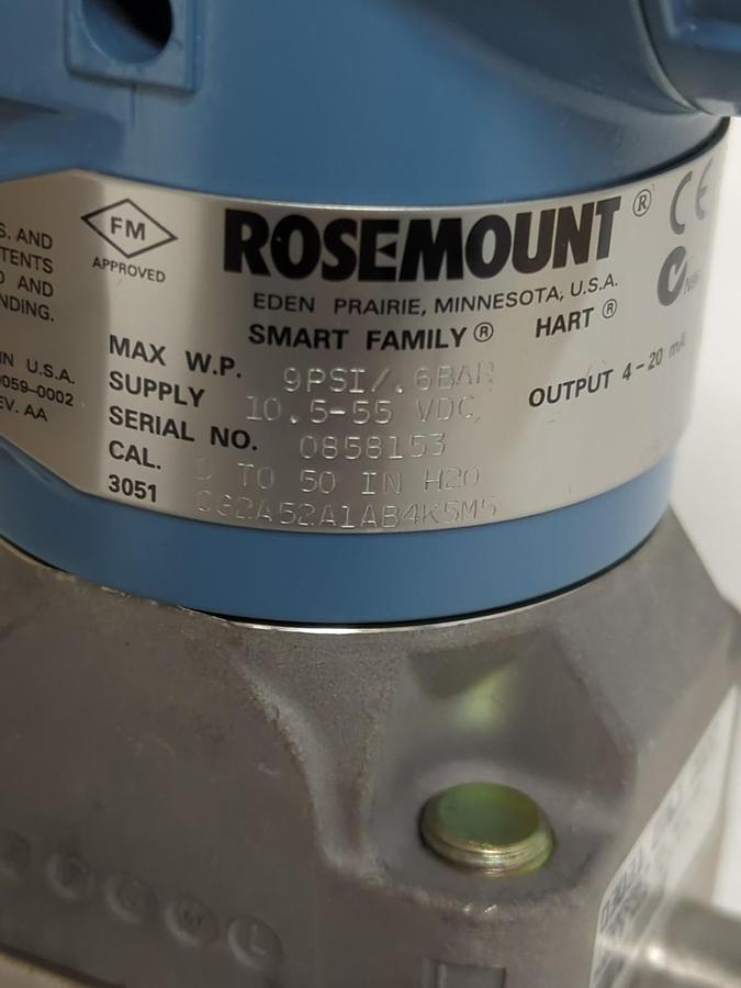 ROSEMOUNT,3051 CG2A52A1 AB4K5M5,PRESSURE TRANSMITTER 9PSI .6BAR 10.5-55 VDC
