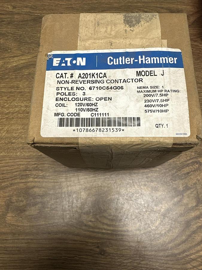 Used Eaton Cutler hammer,A201K1CA,SIZE 1 Non Reversing Contactor 110/120V