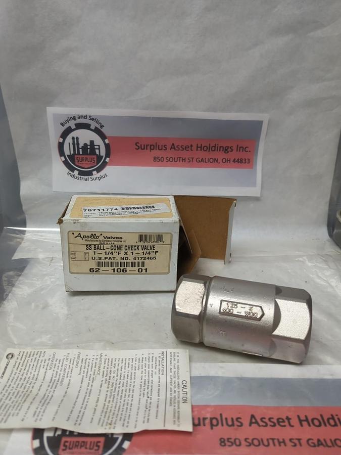 APOLLO,62-106-01,SS BALL CHECK VALVE 1-1/4 INCH F X 1-1/4 INCH F NOS