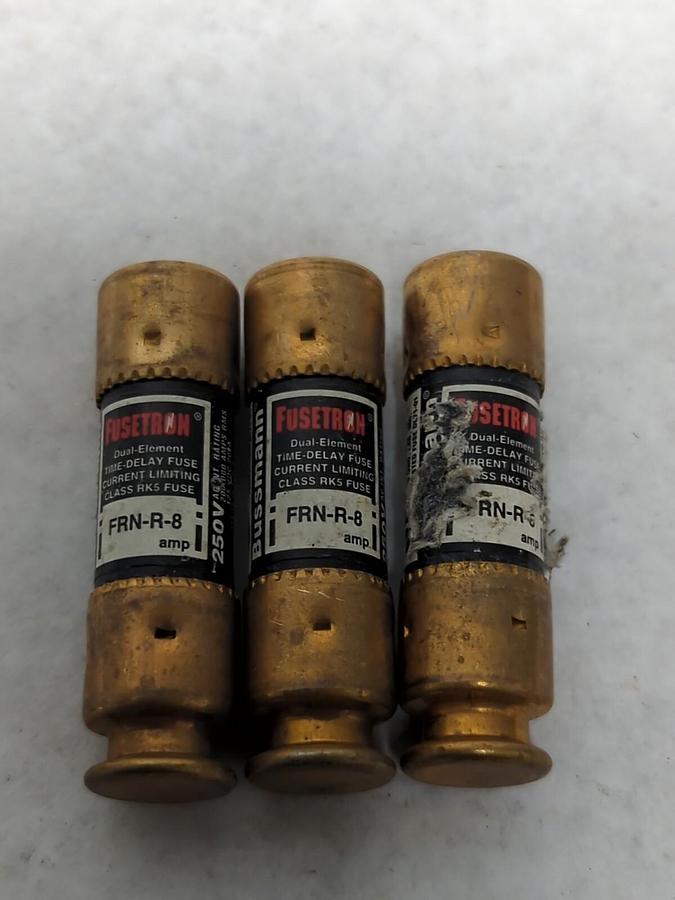 Used COOPER BUSSMANN,FRN-8,FUSETRON 8 AMP FUSE LOT OF 3 PRE-OWNED