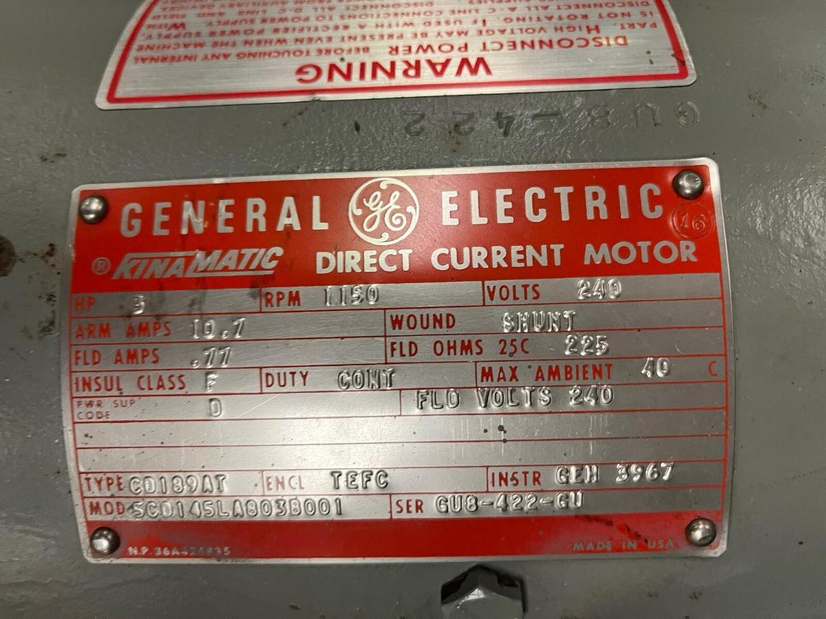 Used GE,5CD145LA803B001,3HP DC MOTOR 1150RPM 240VDC CD189AT