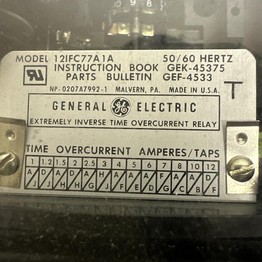 Used GE,12IFC77A1A,Inverse Time Overcurrent Relay
