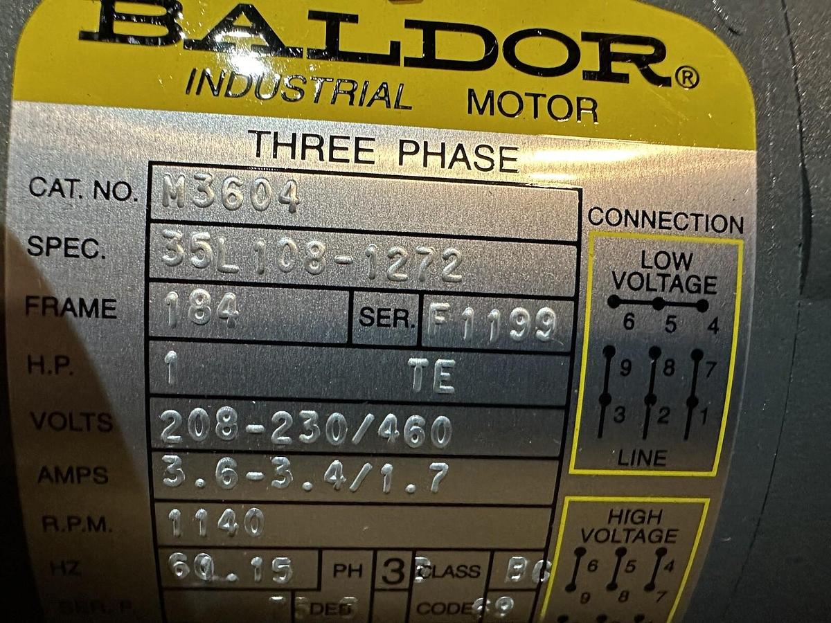 Baldor,M3604,MOTOR 1HP 1140 RPM 108-230/460 184