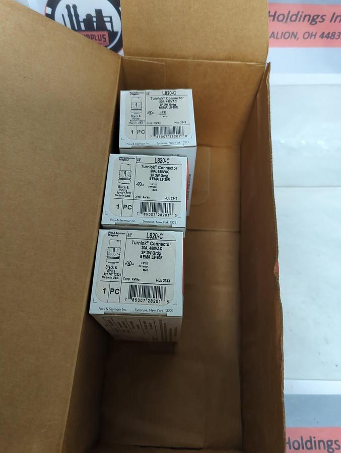 PASS & SEYMOUR,L820-C,TURNLOK CONNECTOR NEMA L8-20R 20A 480VAC LOT OF 3 NOS