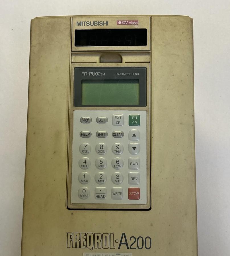 Used MITSUBISHI,FR-A240E-0.75K-UL,INVERTER DRIVE 1HP W/ FR-PU02E-1 PARAMETER UNIT