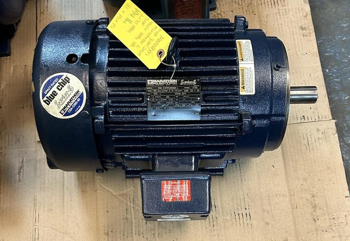 Used MARATHON ELECTRIC,8VM215TTFS4594ANL,MOTOR 5HP 460V 1170RPM 3PH 215TC FRAME