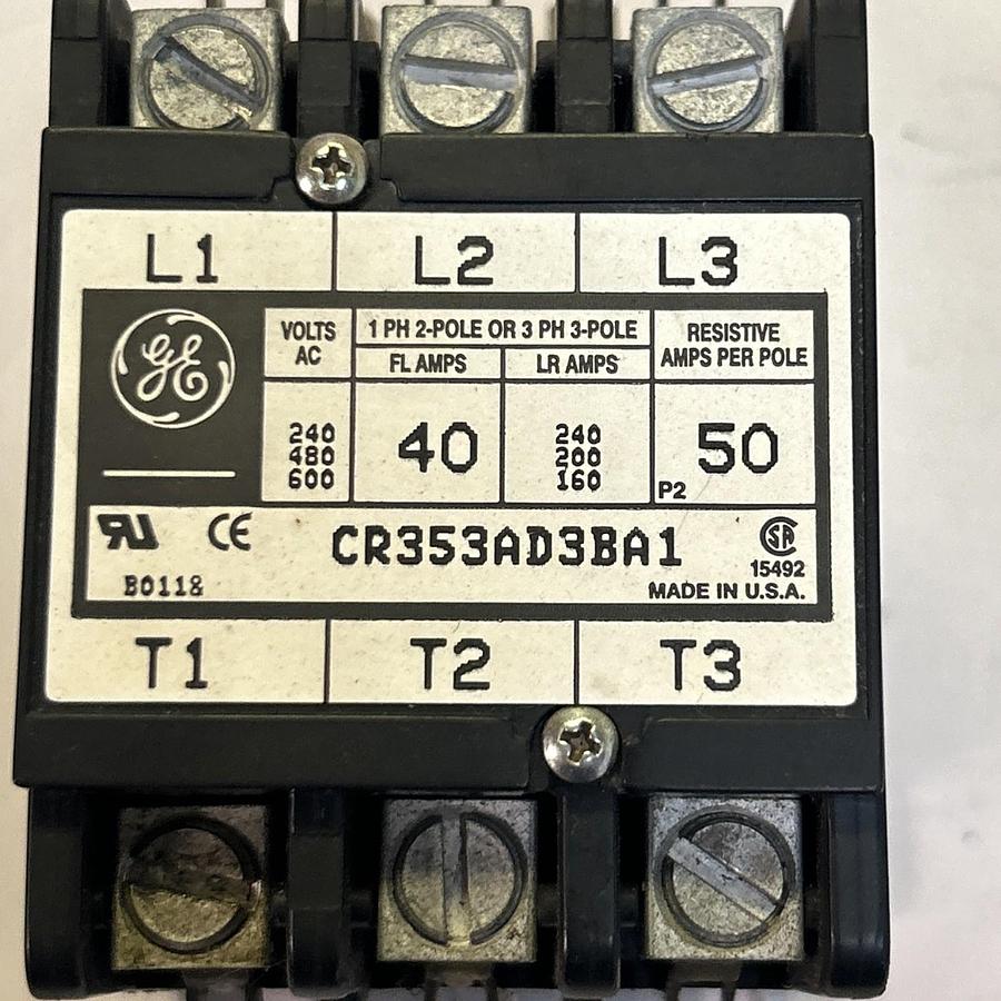 Used GENERAL ELECTRIC,CR353AD3BA1,DEFINITE PURPOSE CONTACTOR 40A 600V 3P