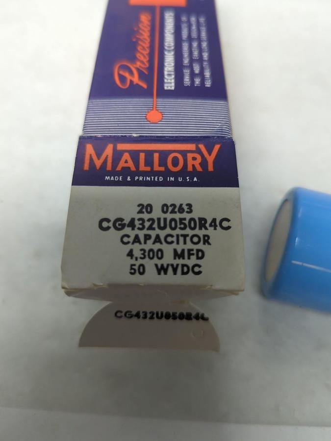 MALLORY,CG432U050R4C,CAPACITOR 4300 MFD 50 WVDC NOS